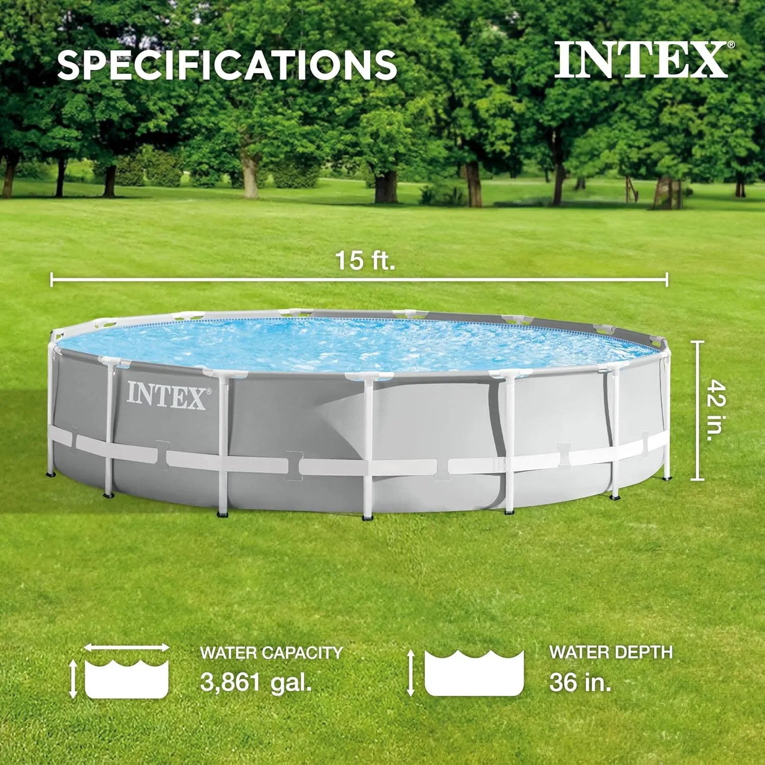 Intex Prism Frame Premium Above Ground Swimming Pool Set With Filter Pump Only (15x42)