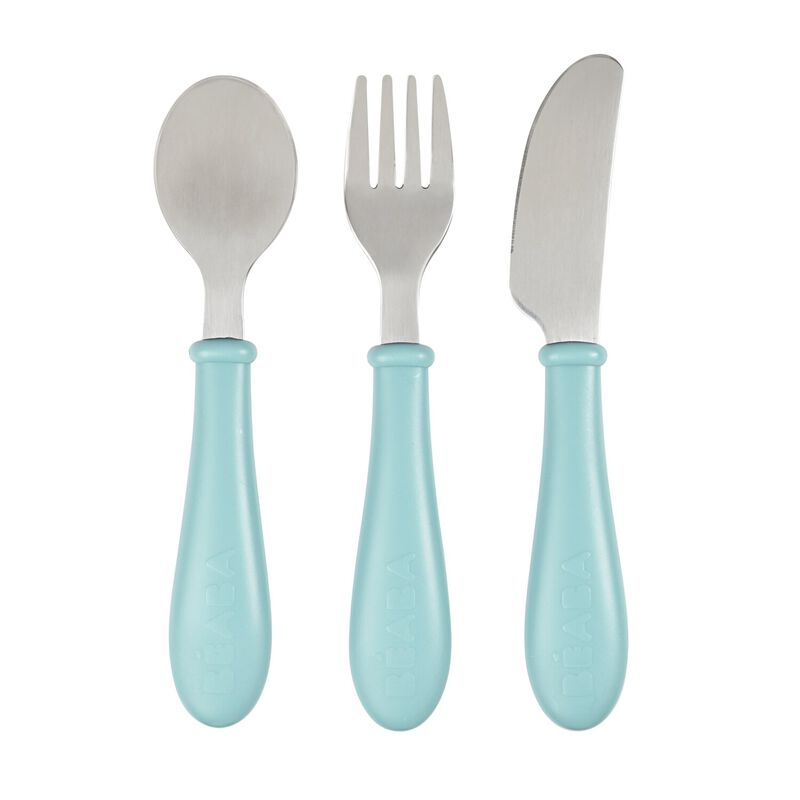 Beaba Stainless Steel Training Cutlery, Airy Green