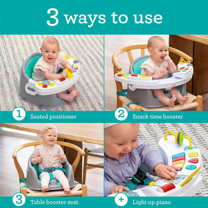 Infantino Music & Lights 3-in-1 Discovery Seat and Booster - Convertible, Infant Activity and Feeding Seat with Electronic Piano for Sensory Exploration, for Babies and Toddlers, Teal.