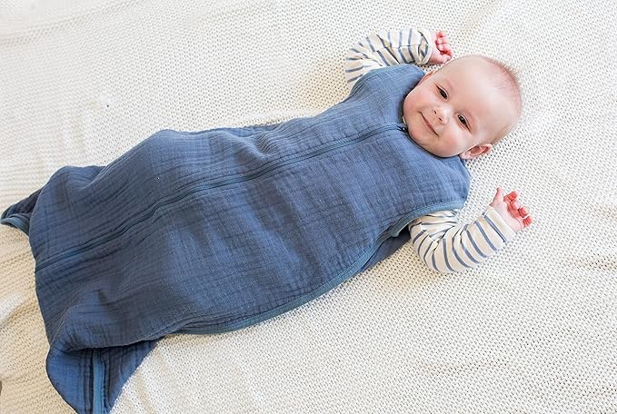 Lulujo Cotton Muslin Sleep Sack 1.0 TOG, Navy Night