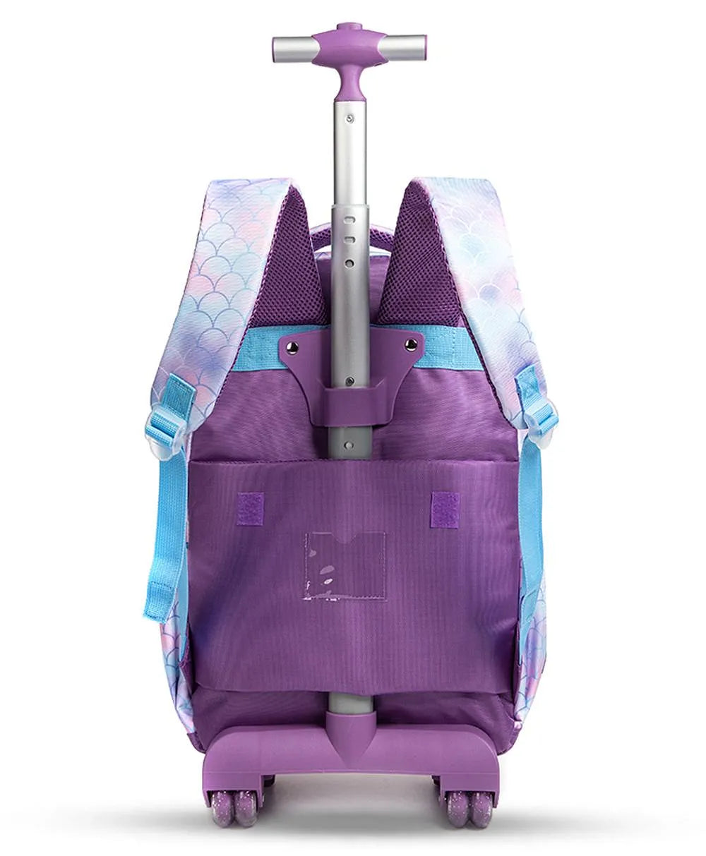 Eazy Kids Set of 3 Trolley School Bag with Lunch Bag & Pencil Case (Mermaid Purple)