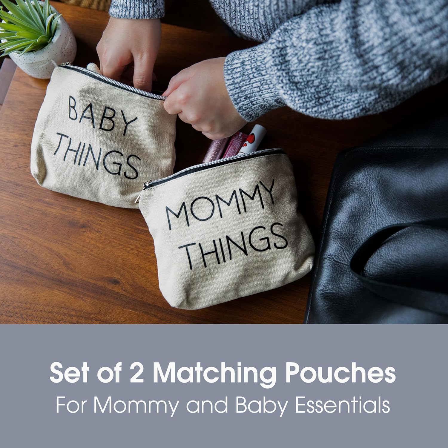 Pearhead Mommy and Baby Canvas Pouch Set, 2pcs