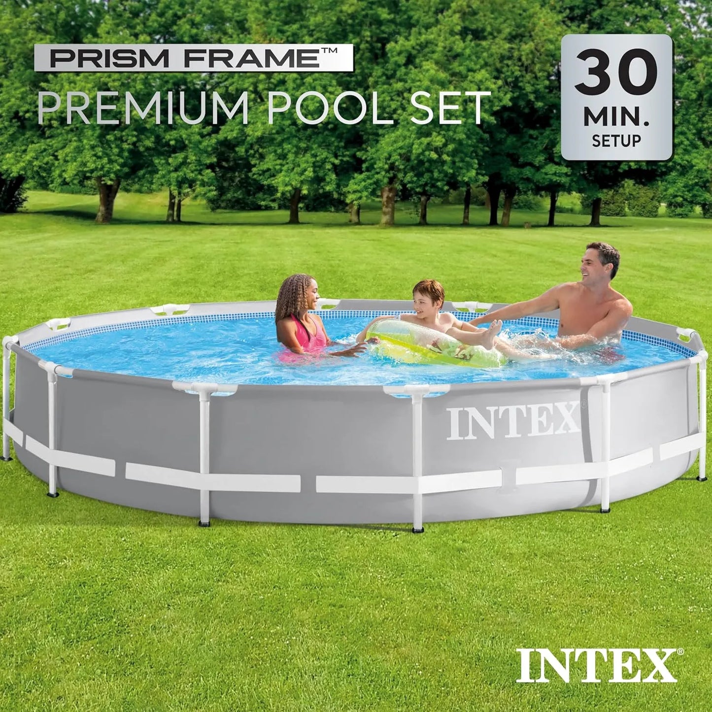 Intex Prism Frame Premium Above Ground Swimming Pool Set With Filter Pump, Cover &  Safety Ladder (6.1mx1.32m)