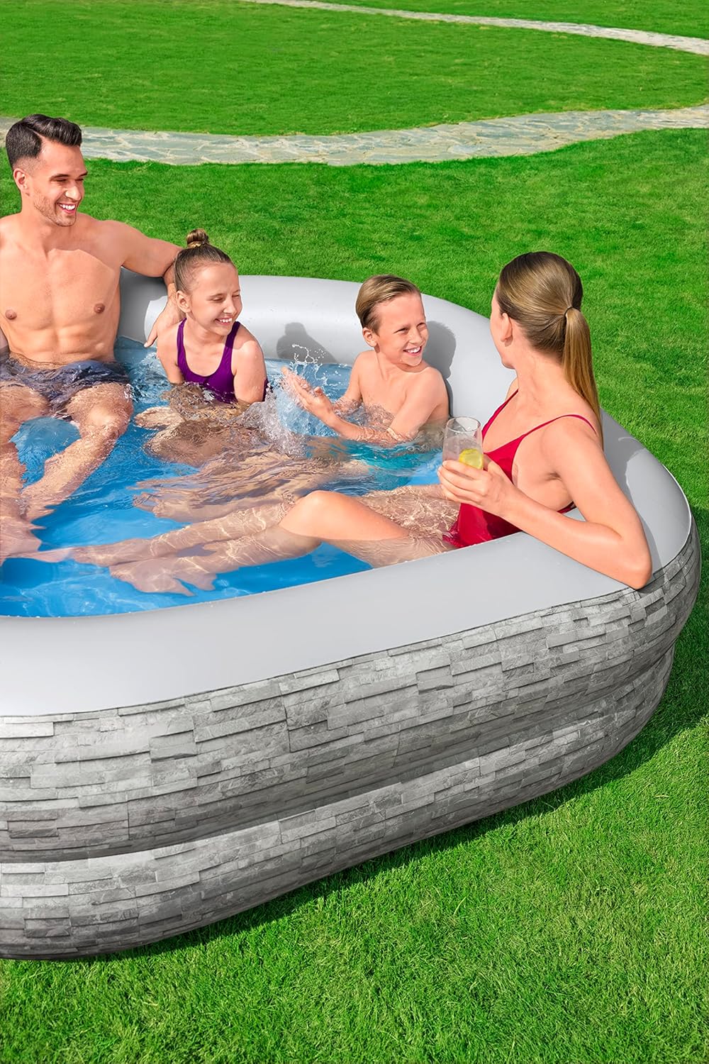 Bestway Tru Print Stone Family Pool (7' x 6'9" x 21"/2.13m x 2.06m x 53cm)
