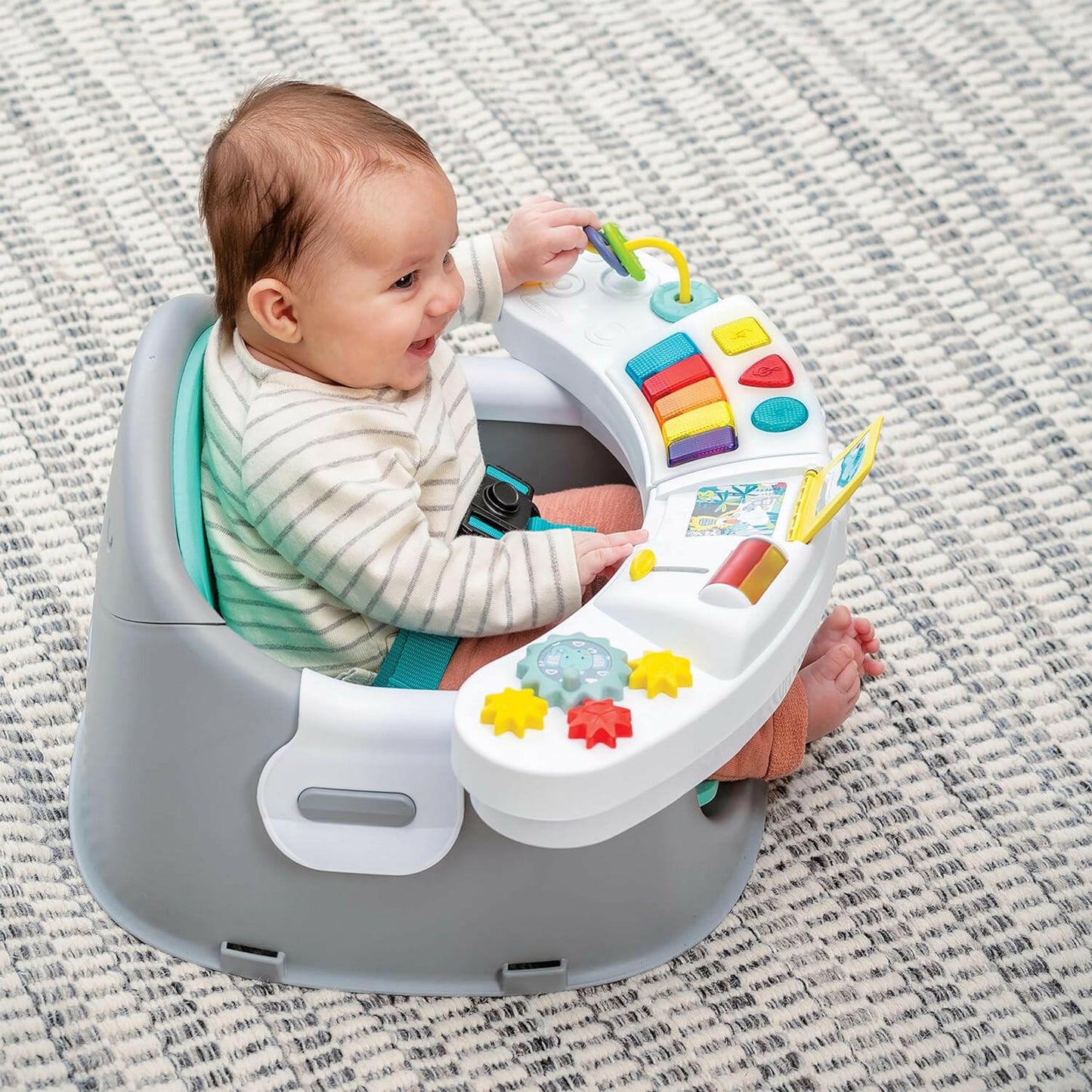 Infantino Music & Lights 3-in-1 Discovery Seat and Booster - Convertible, Infant Activity and Feeding Seat with Electronic Piano for Sensory Exploration, for Babies and Toddlers, Teal.