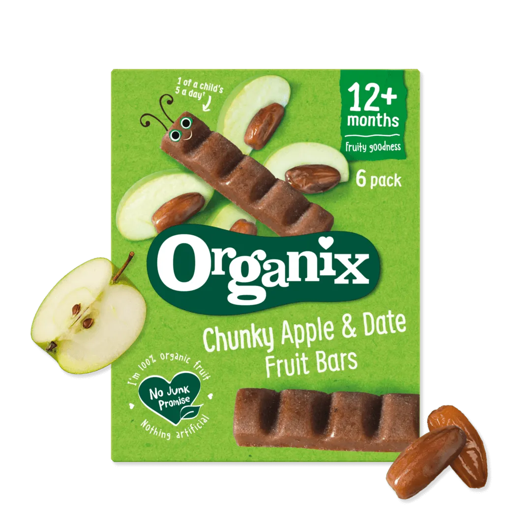 Organix لوح فاكهة عضوي للوجبة الخفيفة بالتفاح والتمر (عبوة متعددة) - عبوة من 6 قطع (17g، 102g)