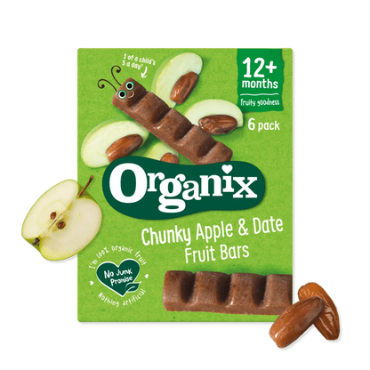 Organix لوح فاكهة عضوي للوجبة الخفيفة بالتفاح والتمر (عبوة متعددة) - عبوة من 6 قطع (17g، 102g)