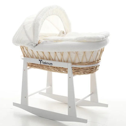 Teknum Wicker Moses Basket with Waffle Beddings & Stand – Wooden Brown.