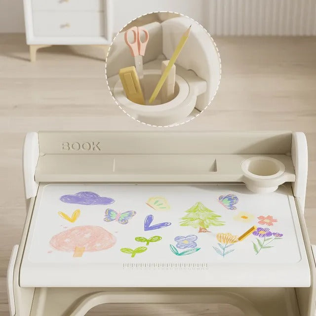 Little Story Multipurpose Study Table And Chair Set – Beige, 2pcs