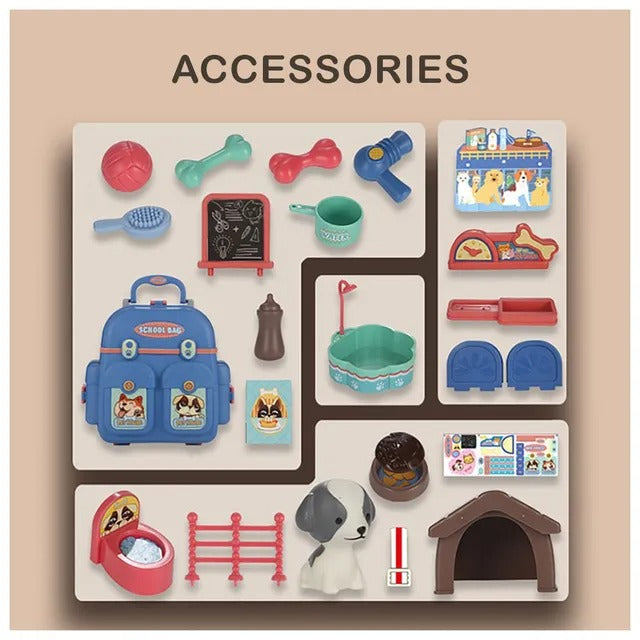 Little Story Role Play Pet House Toy Set School Bag – 26pcs, Blue