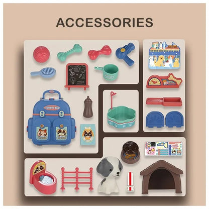 Little Story Role Play Pet House Toy Set School Bag – 26pcs, Blue