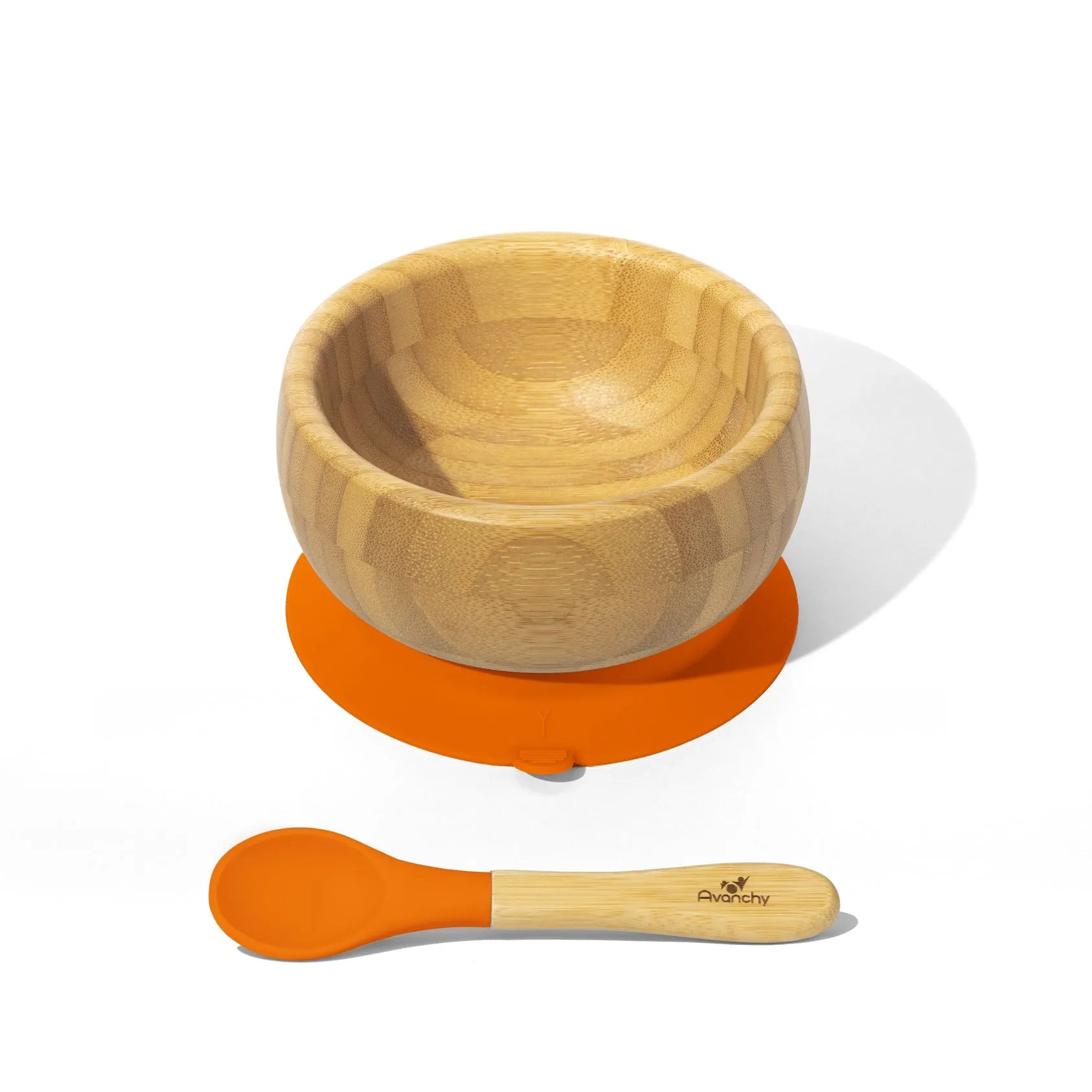 Avanchy Bamboo Baby Suction Bowl and Spoon - Orange