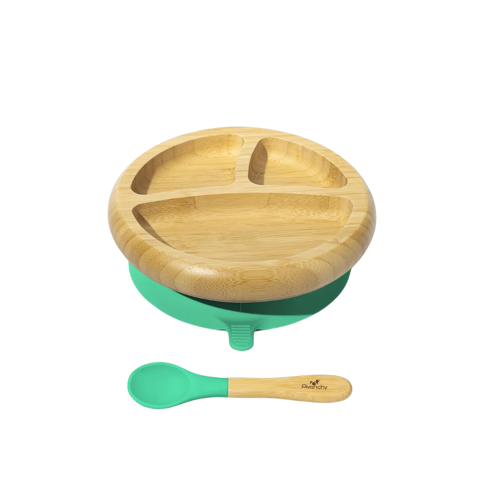 Avanchy Bamboo Suction Classic Plate With Spoon