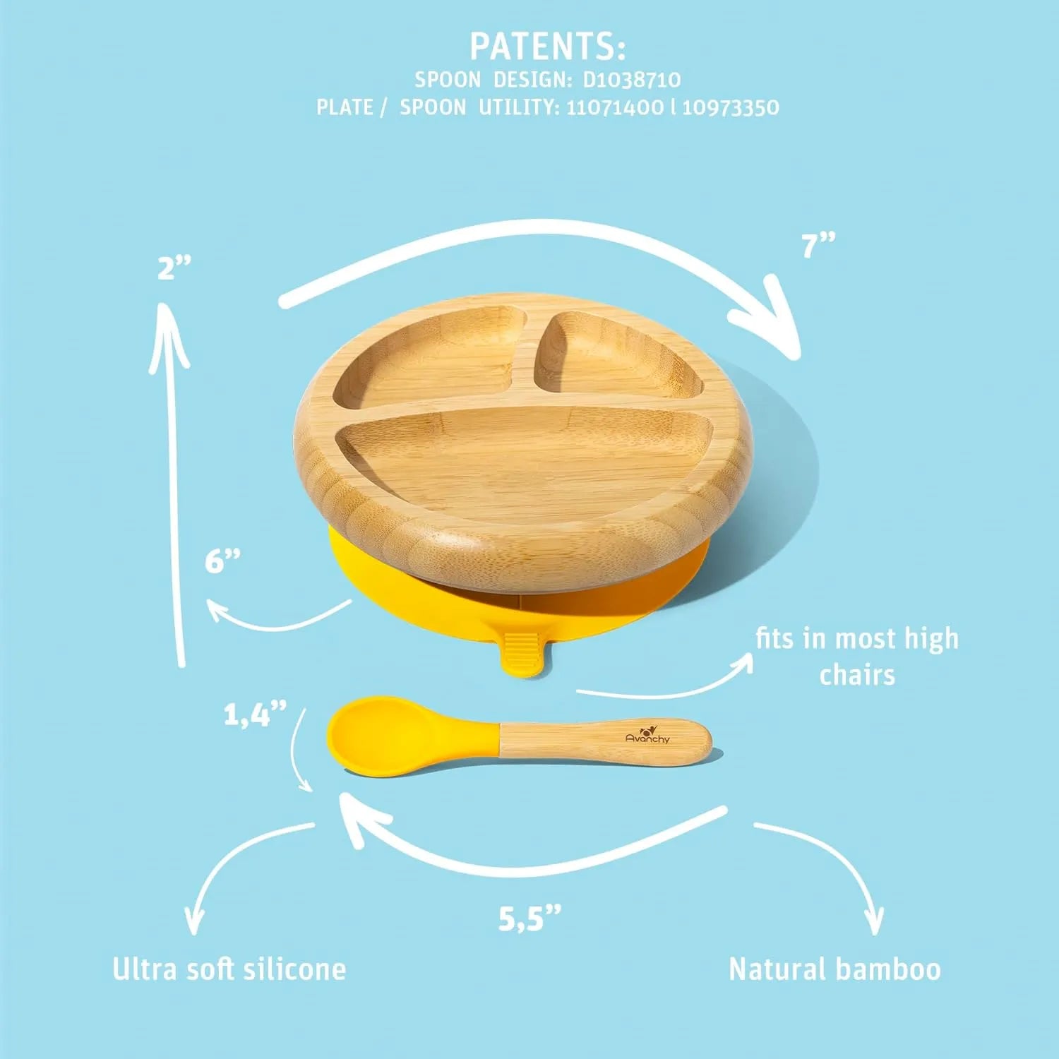 Avanchy Bamboo Suction Classic Plate With Spoon