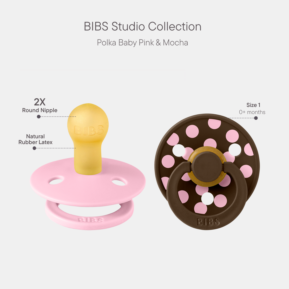 Bibs Pacifier Studio Colour Polka Latex Size 2 (Mocha) - Pack of 2