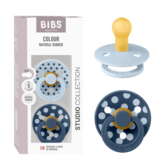 Bibs Pacifier Studio Colour Polka Latex Size 1 (Blue) - Pack of 2