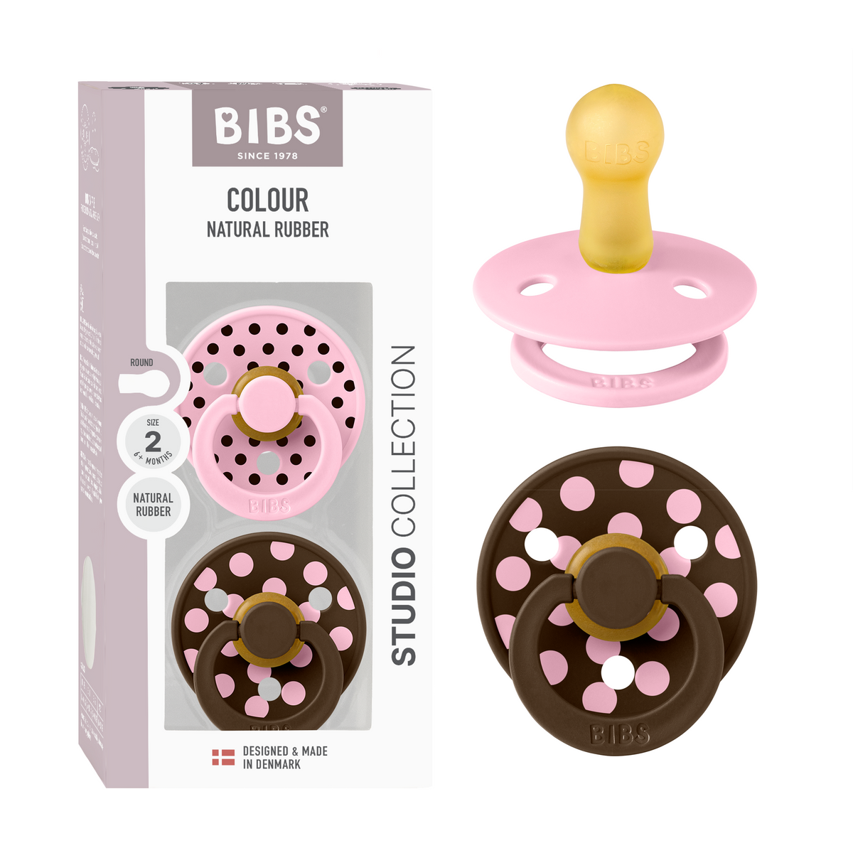 Bibs Pacifier Studio Colour Polka Latex Size 2 (Mocha) - Pack of 2