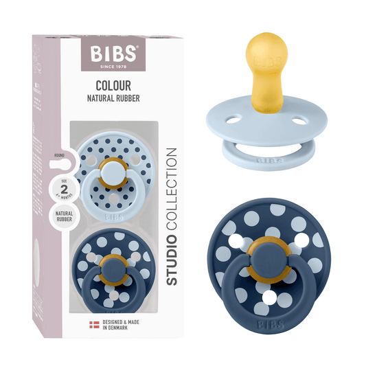 Bibs Pacifier Studio Colour Polka Latex Size 2 (Blue) - Pack of 2