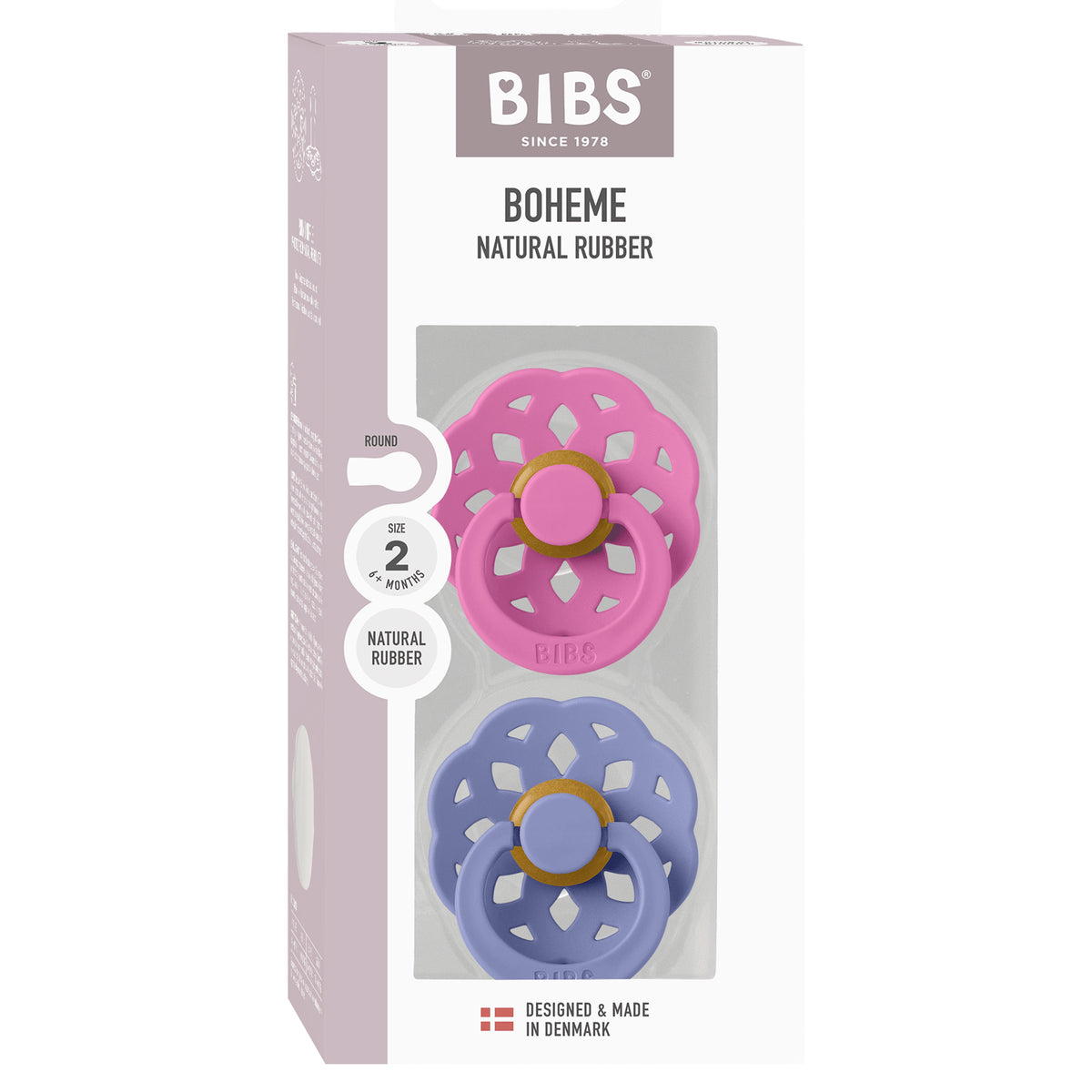 Bibs Pacifier Boheme Latex Size 2 (Bubblegum Peri) - Pack of 2