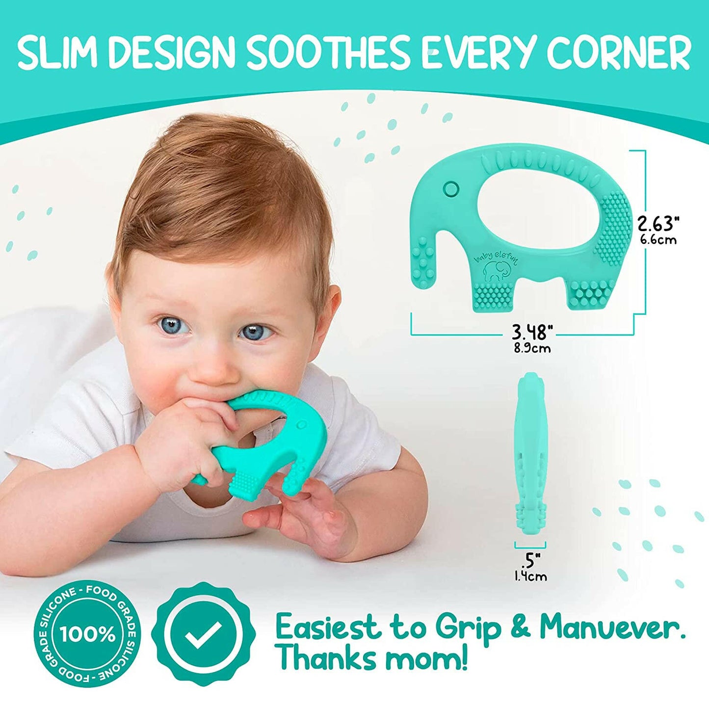 BABY ELEFUN Teething Toy Ring, Effective & Easy to Hold BPA Free Silicone Elephant Teethers with Gift Package, Teether Rings Toys Best for Babies 0-6, 6-12 Months, Infant Boys & Girls, Baby Shower.