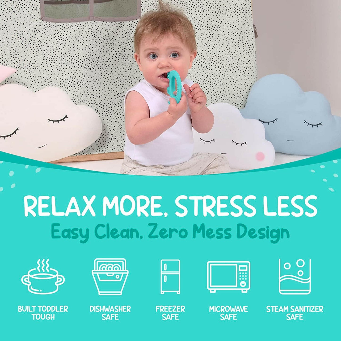 BABY ELEFUN Teething Toy Ring, Effective & Easy to Hold BPA Free Silicone Elephant Teethers with Gift Package, Teether Rings Toys Best for Babies 0-6, 6-12 Months, Infant Boys & Girls, Baby Shower.