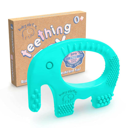 BABY ELEFUN Teething Toy Ring, Effective & Easy to Hold BPA Free Silicone Elephant Teethers with Gift Package, Teether Rings Toys Best for Babies 0-6, 6-12 Months, Infant Boys & Girls, Baby Shower.