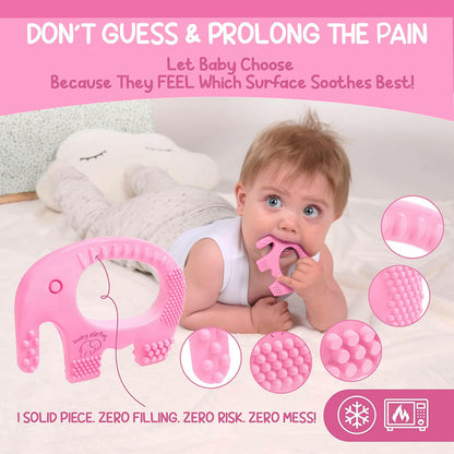 BABY ELEFUN Teething Toy Ring, Effective & Easy to Hold BPA Free Silicone Elephant Teethers with Gift Package, Teether Rings Toys Best for Babies 0-6, 6-12 Months, Infant Boys & Girls, Baby Shower.