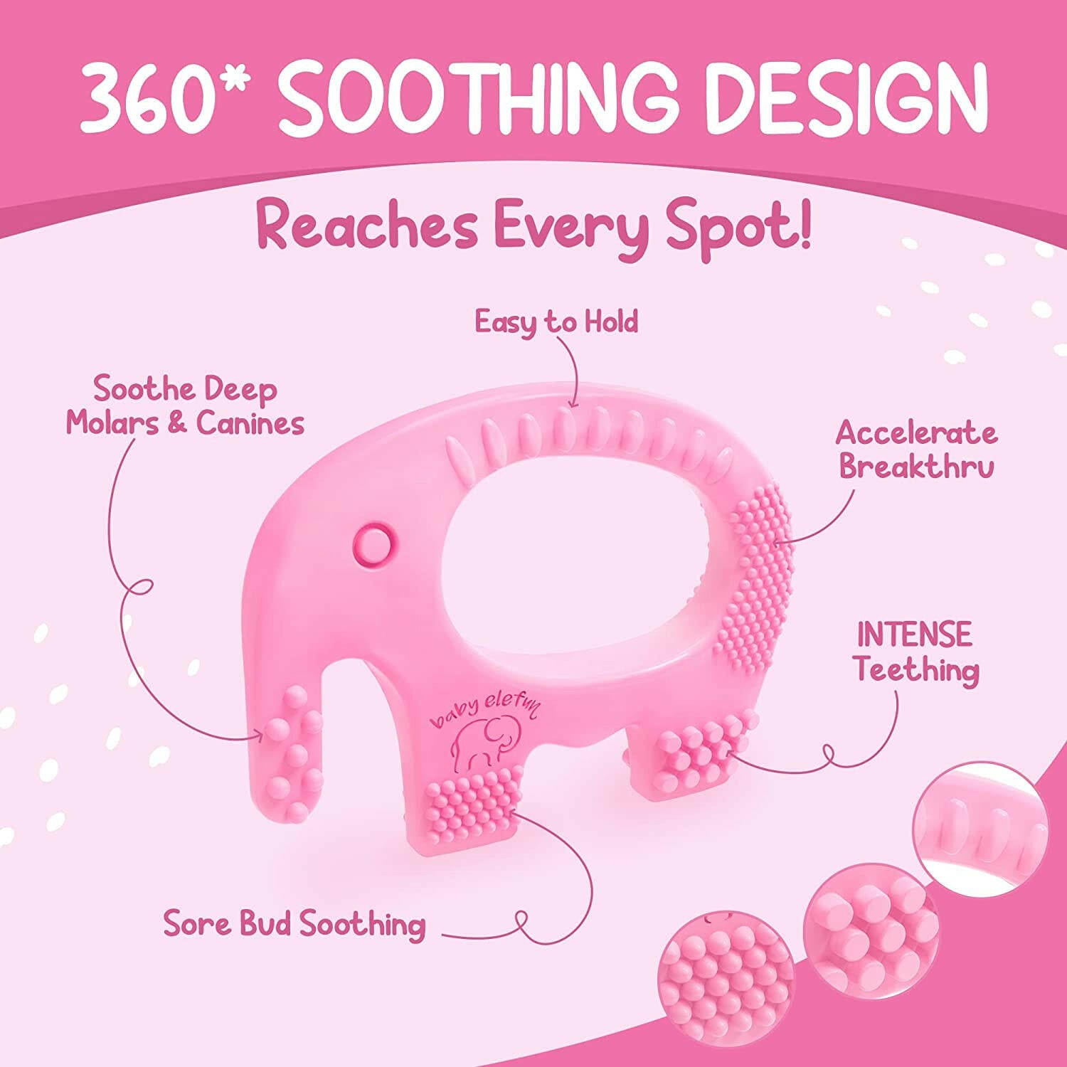 BABY ELEFUN Teething Toy Ring, Effective & Easy to Hold BPA Free Silicone Elephant Teethers with Gift Package, Teether Rings Toys Best for Babies 0-6, 6-12 Months, Infant Boys & Girls, Baby Shower.