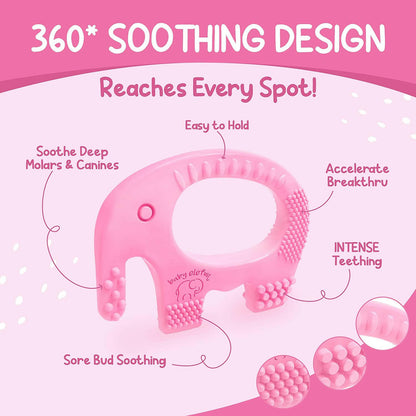 BABY ELEFUN Teething Toy Ring, Effective & Easy to Hold BPA Free Silicone Elephant Teethers with Gift Package, Teether Rings Toys Best for Babies 0-6, 6-12 Months, Infant Boys & Girls, Baby Shower.