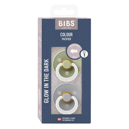 Bibs Colour Glow In The Dark Pacifiers Latex- Size 1 Pack of 2