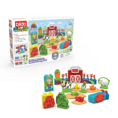 BILDO - Mini Ranch Farm 2-In-1 Blocks & Dough Set - 28 Pieces