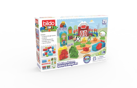BILDO - Mini Ranch Farm 2-In-1 Blocks & Dough Set - 28 Pieces