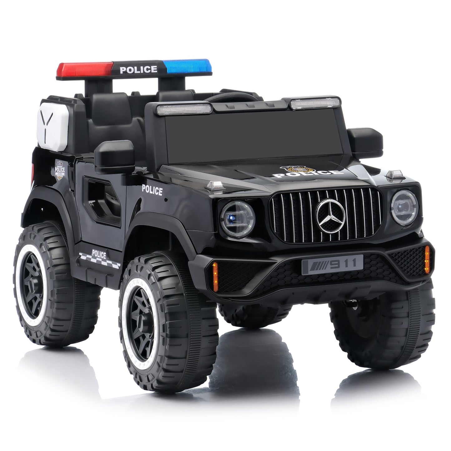 Orbic Kids G700 إصدار الشرطة 4X4 مركبة دفع رباعي (جيب) تعمل بالبطارية 12V مع مقعد جلدي (أسود، المقاس-119X74X80Cm)