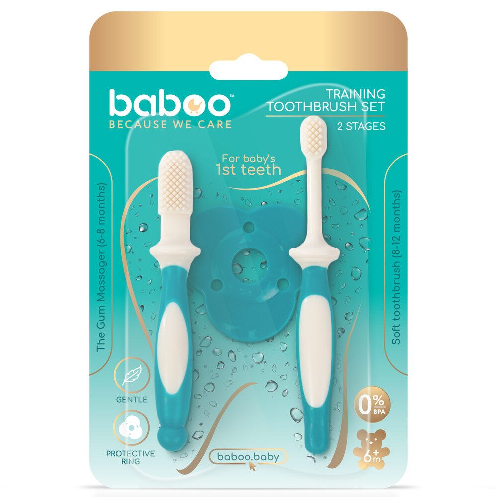 Baboo Silicone Baby Toothbrush Set (Lagoon Fiesta)