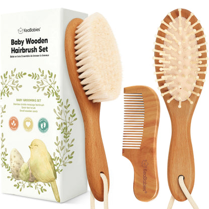 Keababies Baby Hair Brush and Comb Set (Golden Oak)