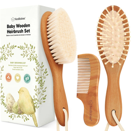 Keababies Baby Hair Brush and Comb Set (Golden Oak)