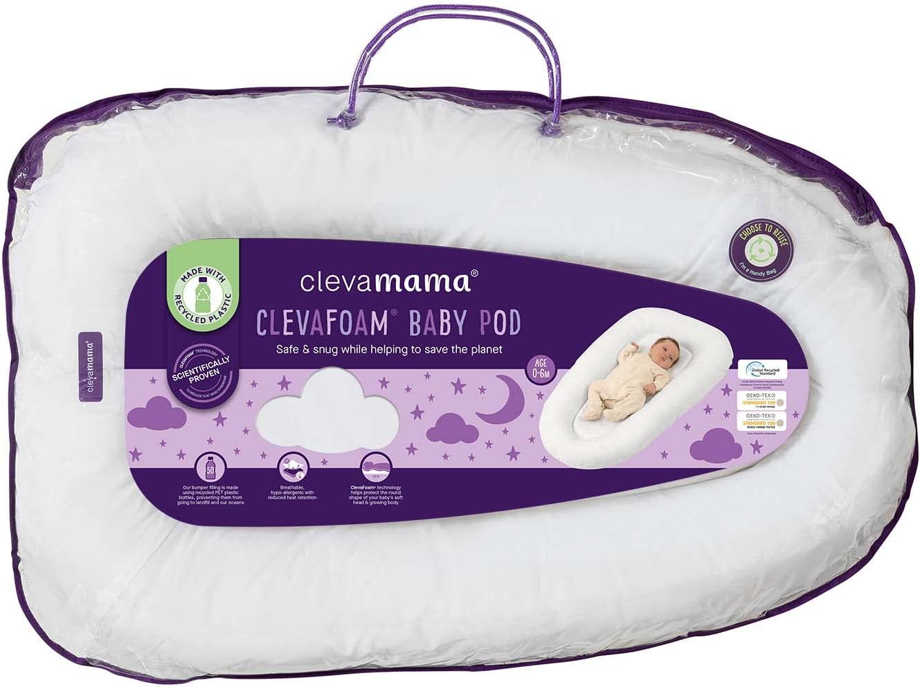 ClevaFoam Baby Pod - White (0-6m) by Clevamama.
