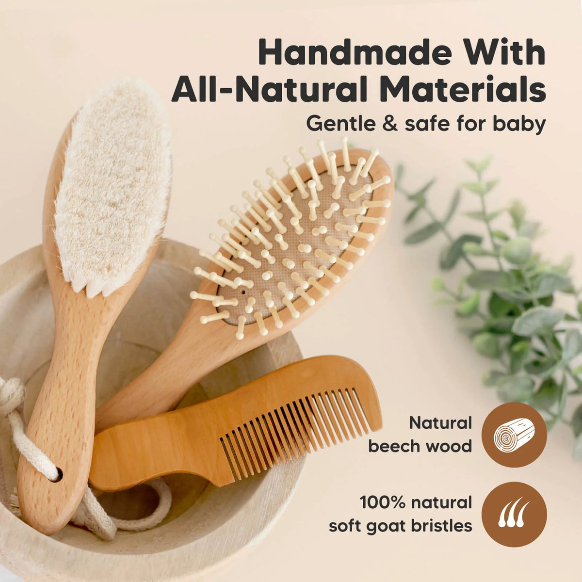 Keababies Baby Hair Brush and Comb Set (Golden Oak)