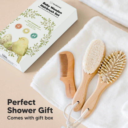 Keababies Baby Hair Brush and Comb Set (Golden Oak)