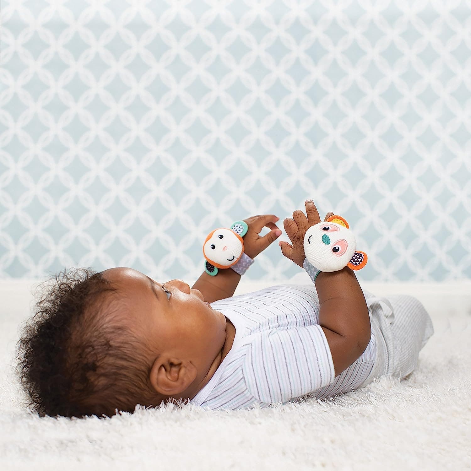 Infantino Baby Wrist Rattles, Monkey and Panda-Themed, 1-Piece Set for Babies 0M+.