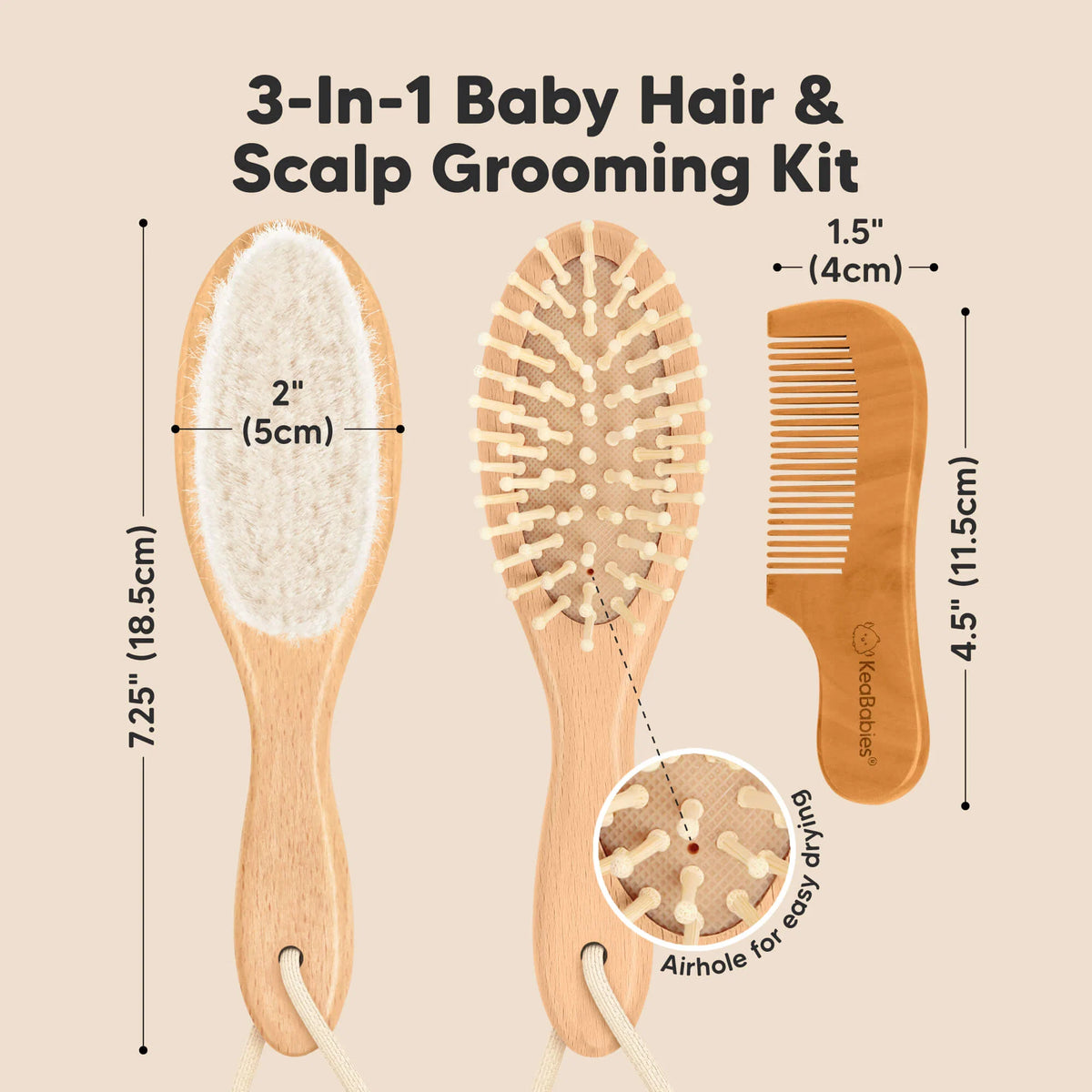 Keababies Baby Hair Brush and Comb Set (Golden Oak)