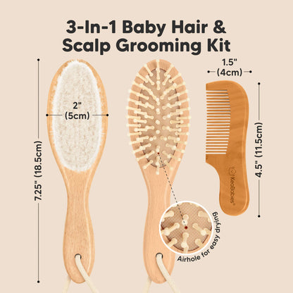 Keababies Baby Hair Brush and Comb Set (Golden Oak)