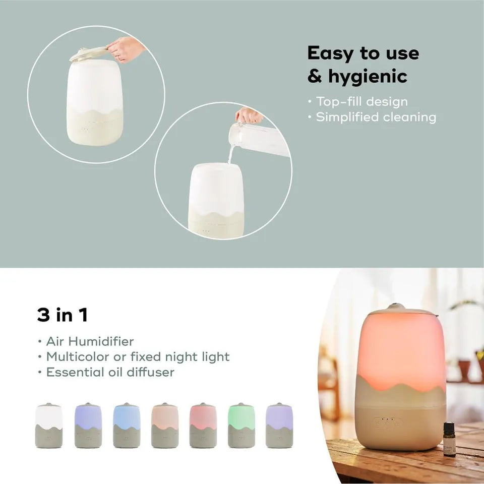 Babymoov - 3-in-1 Wave Baby Humidifier 25W with Night Light & Essential Oil Diffuser - Beige/White