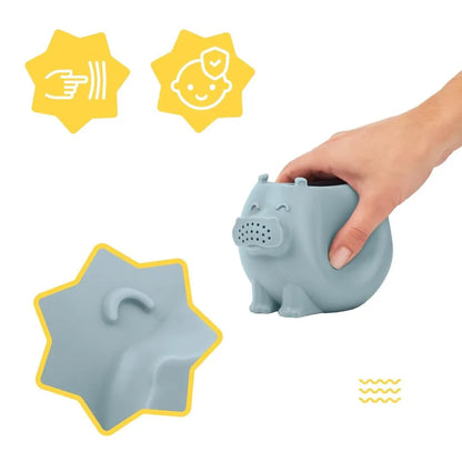 Badabulle - Silicone Hippopotamus Watering Can & Bath Toy - Blue