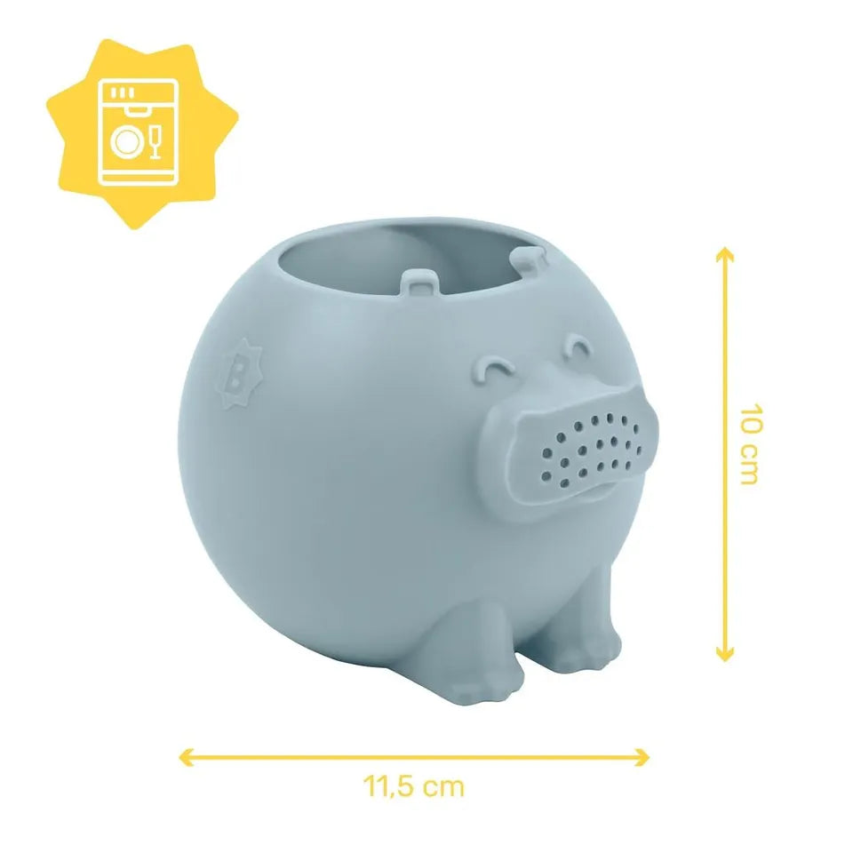 Badabulle - Silicone Hippopotamus Watering Can & Bath Toy - Blue