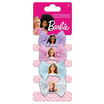 Barbie - Girls Hair Bow Clips - 4 Pieces