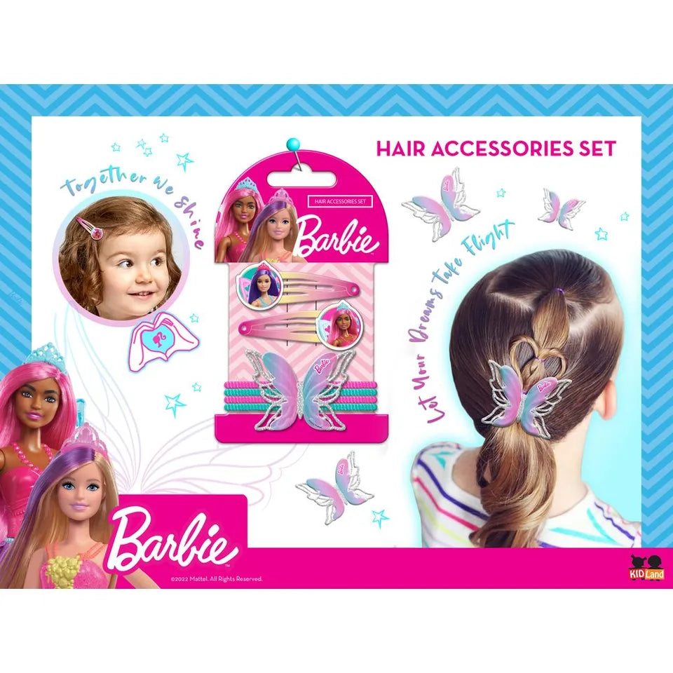 Barbie - Girls Hair Bow & Clips Set - 6 Pieces