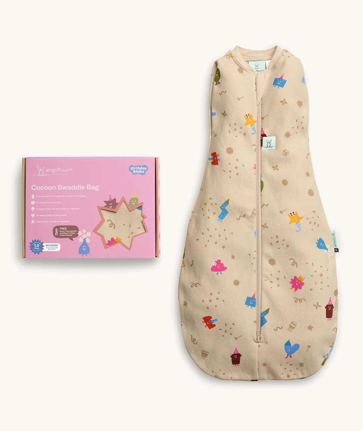 ErgoPouch Cocoon Swaddle Bag Tog 0.2 (Birthday Blobs)