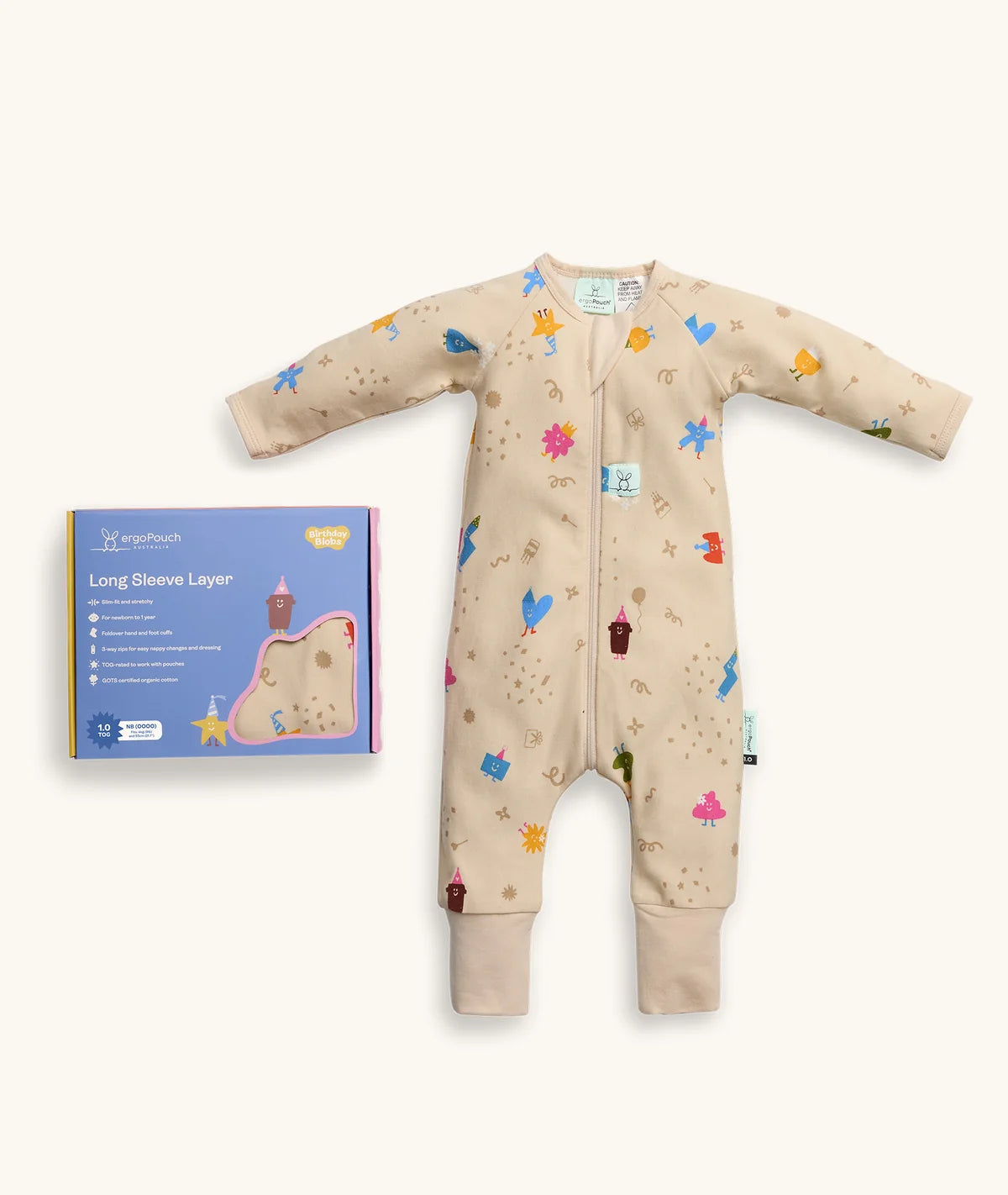 ErgoPouch Long Sleeve Layer, 0.2 Tog, Birthday Blobs,3-6 months).