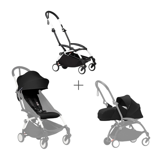 حزمة هيكل Stokke YOYO3 أبيض + حزمة حديثي الولادة و6+ (بني رمادي)